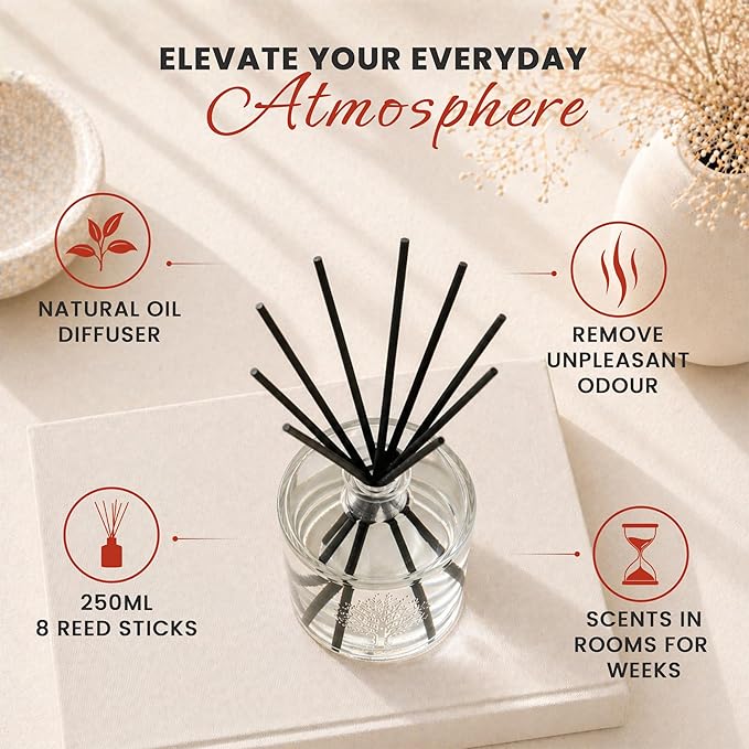 Wavertree & London Natural Sweet Pea & Jasmine Scented Reed Diffusers Set - Lasting Aromatherapy Air Freshener Diffuser with Sticks for Home & Office | 250ml Scented Diffuser with 6 Months Scent Life
