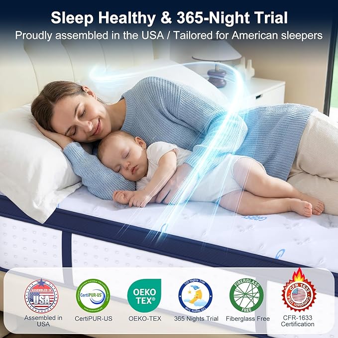 14 Inch King Mattress, Upgraded 7-Zoned Support Hybrid King Size Mattress In A Box with Cooling Gel Memory Foam & Pocket Coils for Back Pain Relief, Assembled in USA, Motion Isolation, Medium Firm