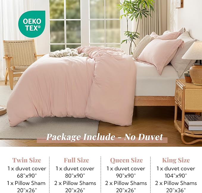 MILDLY Super Soft Duvet Cover - 100% Washed Microfiber Pink Comforter Cover Set 3 Pieces with Zipper Closure & Corner Ties (No Comforter)