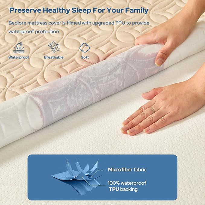 BEDLORE 2 Pack Waterproof Mattress Protector, Twin Size Mattress Pad with Deep Pocket 6"-15" Depth, Soft Breathable Bed Mattress Cover for Bedroom, College Dorm (Beige)