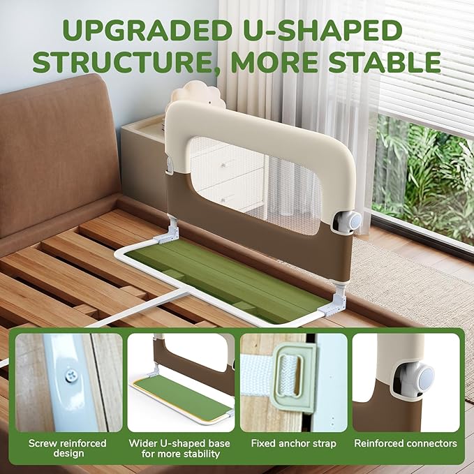 Bed Guard Rail for Toddlers - 32" Adjustable Heights & Folding up Portable Bed Railing for Baby - Toddler Bed Rails Guard for Crib, Twin, Bunk,Full Size, Queen & King Bed