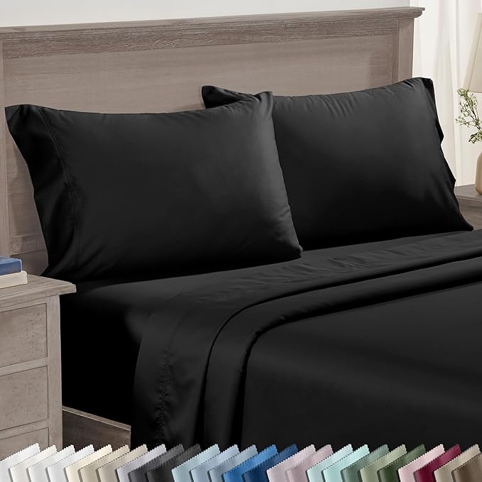 California Design Den Premium Pillow Cases Queen Size Set of 2-600 Thread Count Sateen, Natural 100% Cotton Pillow Cases Standard/Queen, Crisp, Durable Bedding - Black