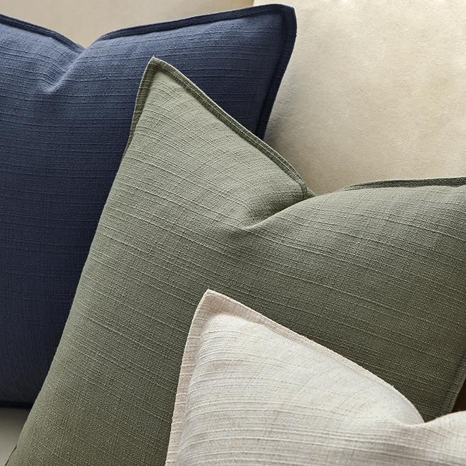 MIULEE Euro Sham Pillow Covers for Bed 24x24, 2 Pack Olive Green Thick & Textured Decorative Throw Pillow Covers, Neutral Linen Cushion Cases, Modern Farmhouse Home Decor, No Filling