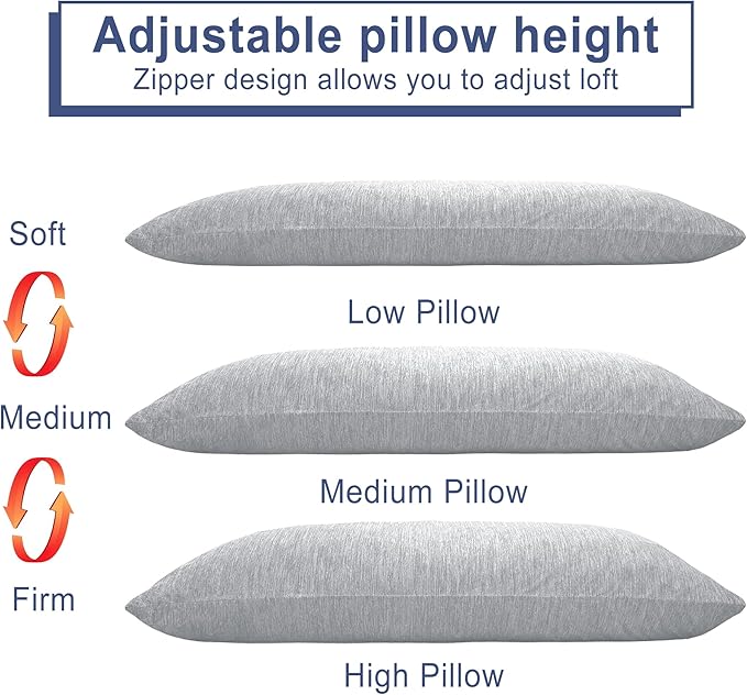 DWCN Cooling Body Pillow for Adults, 20x54 Inch Light Grey - Shredded Memory Foam Body Pillow with Removable & Adjustable Filling, Full Body Support for Side Sleepers, Pregnancy & Pain Relief