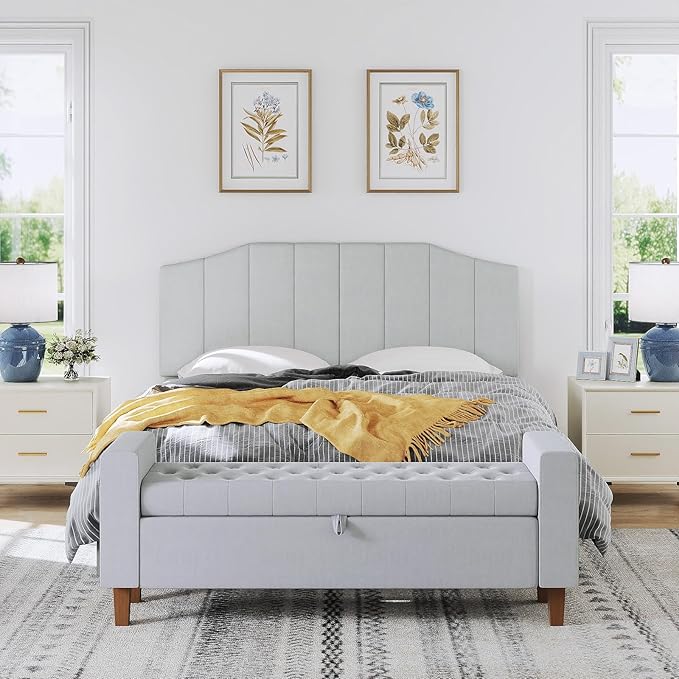 Furpopup Frosted Velvet Queen Size Headboard, Upholstered Headboard Queen/Full Size Wall Mount and Bed Frame Mount, Featuring High-Density Sponge Padding Easy Assembly Comfort Style-Light Gray