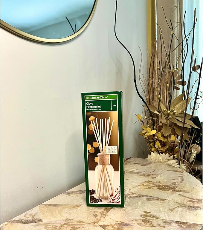 Hosley Reed Diffuser Set, 7.7 oz Clove Peppermint Scented Diffuser with Sticks Home Fragrance Reed Diffuser for Bathroom Shelf Decor for Weddings, Spa, Reiki, Meditation