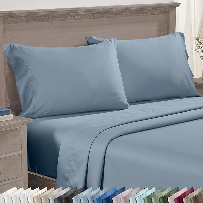 Luxuriously Soft Premium 600 Thread Count, 100% Cotton Set of 2 Cases, Crisp Pillowcases King Size Set of 2, Fits King Pillows (Pastel Blue)