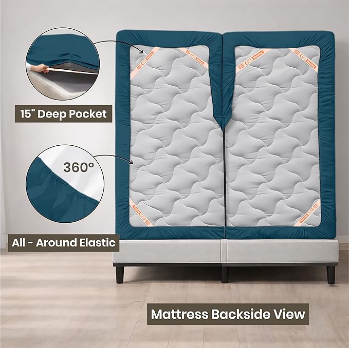 SGI bedding 36" King Split Top Flex Head Sheet Set – 1000 Thread Count, 100% Egyptian Cotton, 4-Piece Adjustable Bed Set, 15" Deep Pocket – Teal