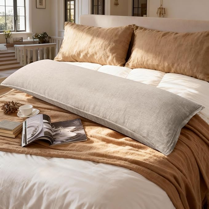 CHUFFED 100% Pure French Linen Body Pillow Cover 1 Pack,20x54 Inches, Ultra Soft & Breathable,Stone Washed Cooling Flax Linen Pillow Case with Hidden Zipper Closure for Adults