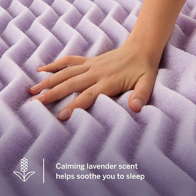 LUCID Lavender Infused 2 Inch Memory Foam Mattress Topper with 5 Zones – California King Size – Plush Feel – CertiPUR Certified – Dorm Room Essentials