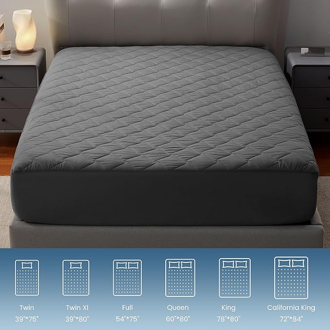SLEEP ZONE Waterproof Mattress Protector Pad Twin XL Machine Washable, Breathable Mattress Topper with Deep Pockets, All-Season Use, Hotel Quality (Twin XL, Grey)