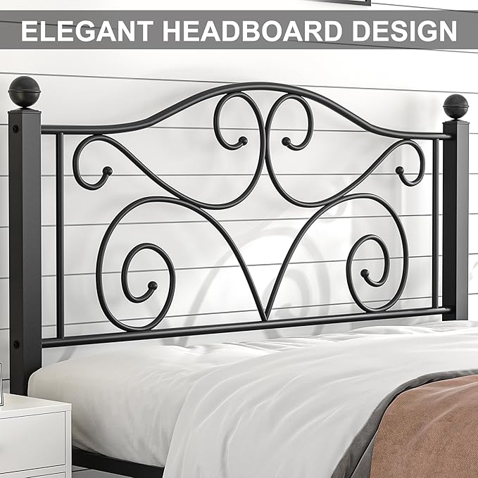VECELO Full Size Bed Frame with Headboard and Footboard, Heavy Duty Metal Slat Support, Platform Mattress Foundation, No Box Spring Needed, Easy Assembly, Dark Black