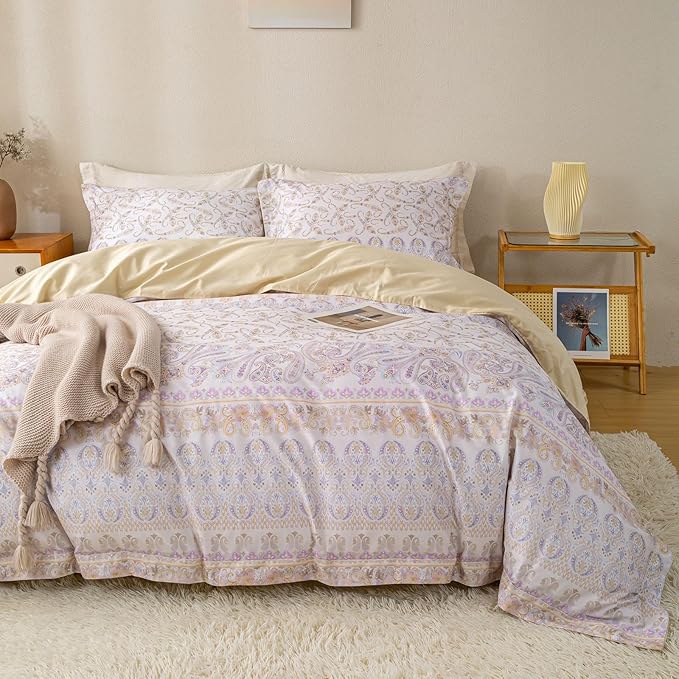OAITE Duvet Cover Set Twin Size Floral Pattern Ultra Soft 100% Cotton Duvet Cover Sets 3-PC, Breathable Duvet Cover with Zipper Closure & Corner Ties(2 Pillow Shams,1 Duvet Cover)