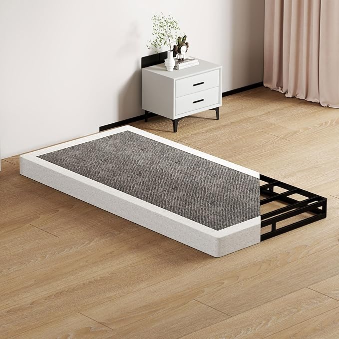 SHOANED Twin Size Box Springs - 5 Inch Low Profile Mattress Foundation No Noise Heavy Duty Metal Basics Bed Base with Clean Fabric Cover, Easy Assembly