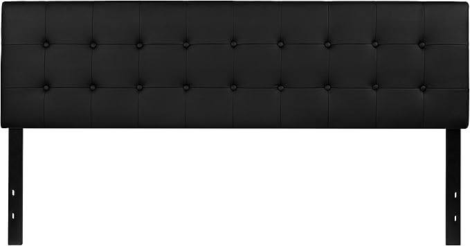 Flash Furniture Lennox Adjustable Height Button Tufted and Box Stitch Upholstered King Size Headboard in Black Vinyl