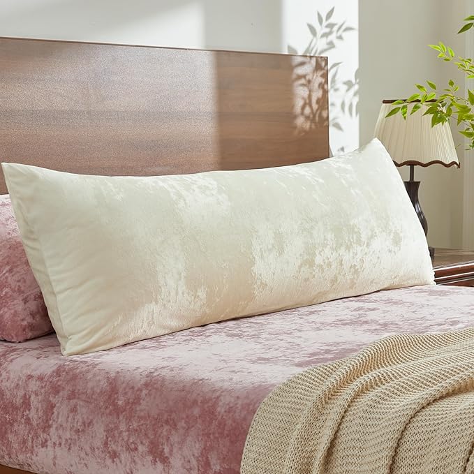 BEDELITE Velvet Body Pillow Cover with Zipper, Soft and Plush 20x54 Long Pillow Case, Velvety Smooth and Cozy Body Pillow Pillowcase for Bedroom and Couch, for All Seasons(Cream)