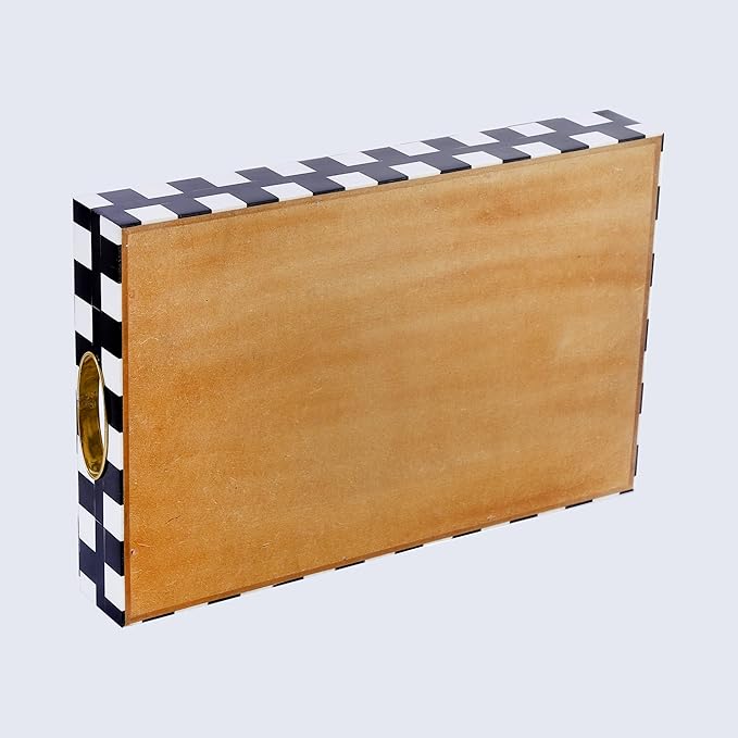 Handicrafts Home Optique Pixel Ottoman Tray 17x11, Handmade Resin Inlay Decorative Tray, Black White Geometric Coffee Table Centerpiece, Large Designer Serving Tray for Living Room Décor