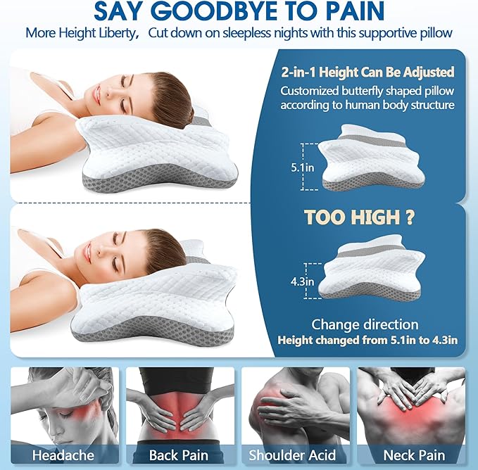CHxxy Memory Foam Pillows, Cervical Pillow for Neck and Shoulder Pain Relief, Ergonomic Contour Bed Pillow, Soft for Side Sleep Stomach Sleeping and Back Sleeper-Queen Size&Grey