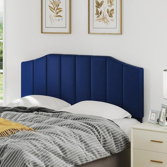 Furpopup Velvet Queen Size Headboard, Upholstered Headboard Queen/Full Size Wall Mount and Bed Frame Mount, Featuring High-Density Sponge Padding Luxury Texture Easy Assembly Comfort Style-Navy Blue