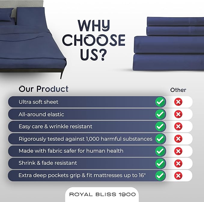 California King Sheet Sets – 4Pcs Cal King Bedding Set, Deep Pocket, Double Brushed Microfiber, Fade Resistant, Soft & Breathable Bed Sheets for Ultimate Comfort(Navy Blue)