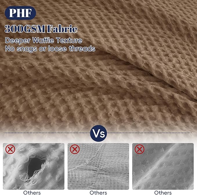 PHF Waffle Duvet Cover Set Queen Size, No Snagging Ultra Soft Luxury Textured Breathable Comforter Cover for All Season 3pcs, Durable Bedding Duvet Set with 2 Pillow Shams, 90"x90", Mocha