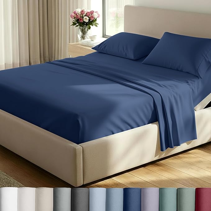 California Design Den Split King Sheets Sets for Adjustable Bed - Luxury Hotel 800 Thread Count Sateen, Natural 100% Cotton Bed Sheets, Deep Pockets & Durable Bedding Set - Classic Blue