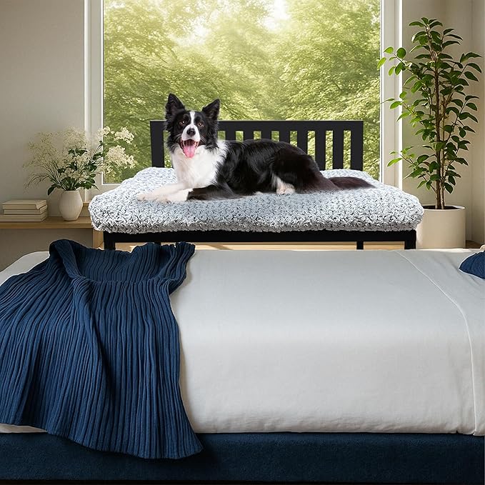 Beside Dog Bed,Adjustable Height Dog Bunk Beds,48''x 30'' Metal Dogs Bed Frame with Cushion,X-Large