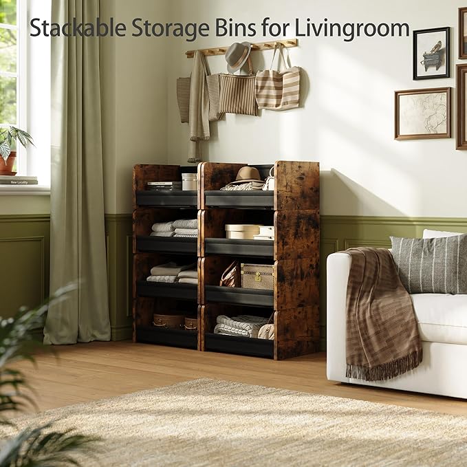 FOUCSSOMEI Closet Organizer and Storage, 4 Tier Stackable Storage Organizer, Wooden & Metal Closet Shelves, Modular Clothes Organizer, Storage Shelf, Bedroom & Closet Organization, Patent Design