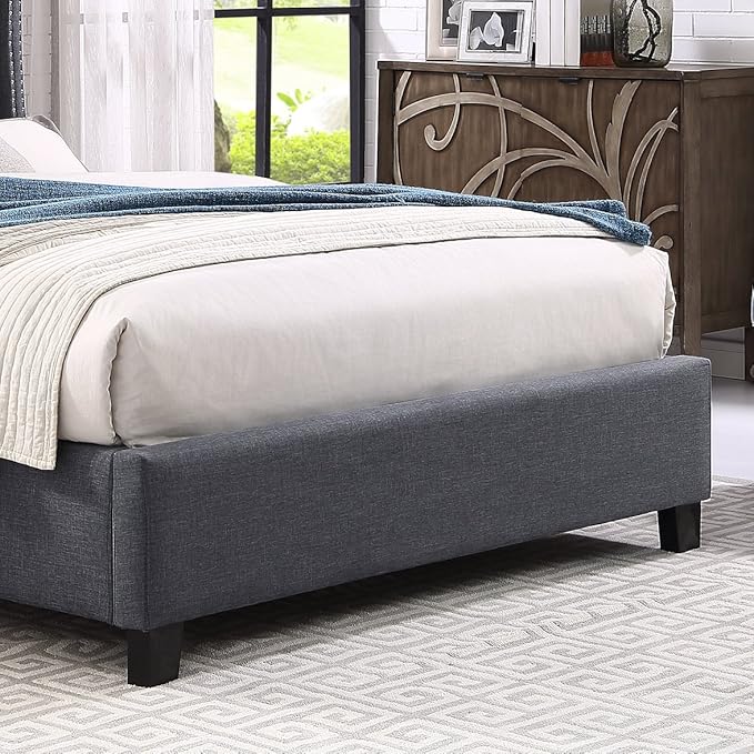 Roundhill Furniture Nantarre Fabric Tufted Wingback Upholstered Bed with Nailhead Trim, Queen, Gray