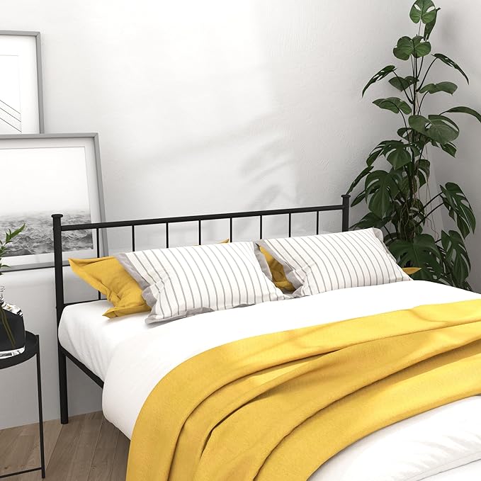 Queen Metal Platform Bed Frame, Victorian Vintage Style, Wrought Iron Headboard, Steel Slats, No Box Spring Needed (Black, Full)