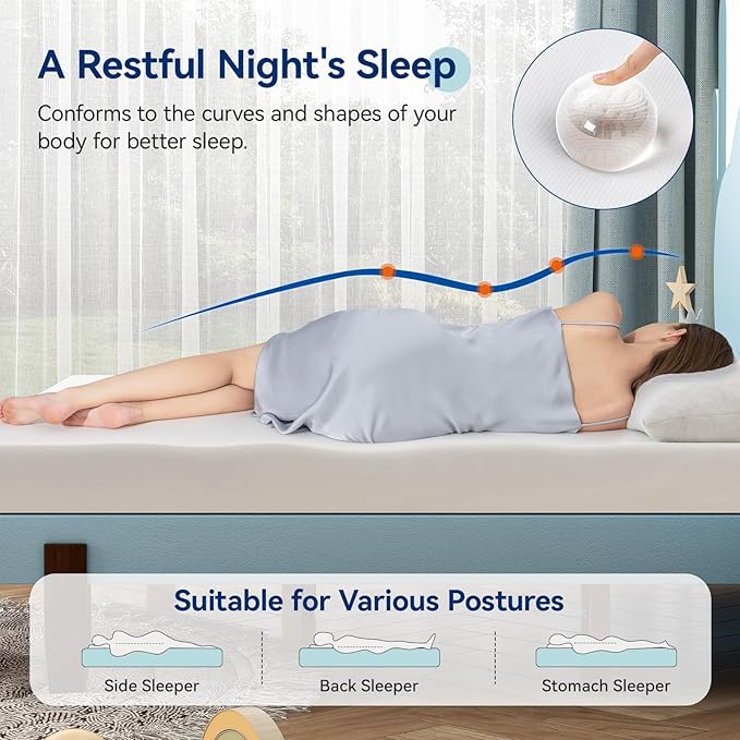 Amazon Basics Gel Memory Foam Mattress, Soft Plush Feel, Breathable Premium Knitted Fabrics, Removable Cover, Easy Set Up, 6 Inch, Full, White/Grey