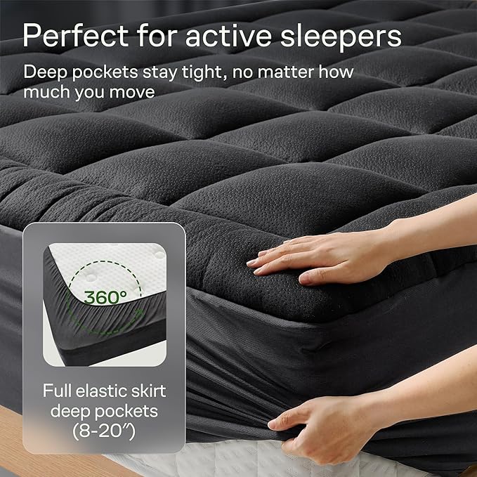 Niagara Sleep Solution Ultra Soft King Size Mattress Topper - Rayon Derived from Bamboo Pillow Top Mattress Pad for Back Pain Relief - Naturally Cooling for Hot Sleepers, Black