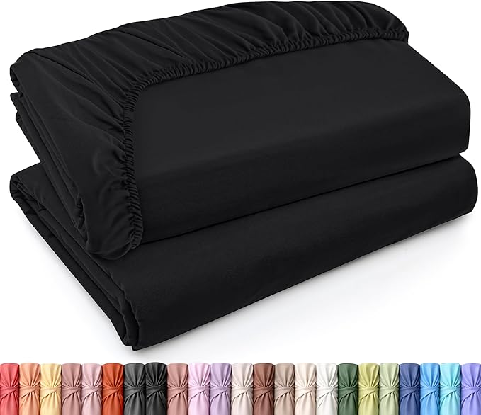 Utopia Bedding Twin XL Fitted Sheets - Bulk Pack of 2 Bottom Sheets - Soft Brushed Microfiber - Deep Pockets - Shrinkage & Fade Resistant - Easy Care (Twin XL, Black)