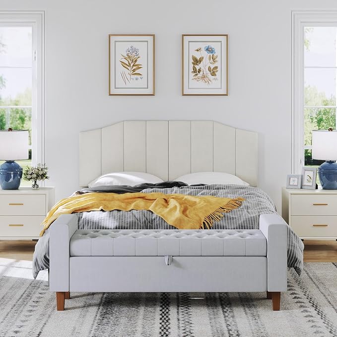 Furpopup Velvet Queen Size Headboard, Upholstered Headboard Queen/Full Size Wall Mount and Bed Frame Mount, Featuring High-Density Sponge Padding Luxury Texture Easy Assembly Comfort Style-Cream