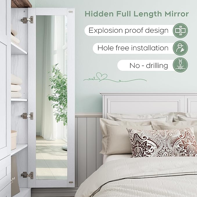 XIAO WEI Armoire Wardrobe Closet with 3 Door, Bedroom Wooden Armoires with Full Length Mirror, Large Clothing Storage Cabinet 2 Drawers, Hanging Rod, Shelves (White, 3 Door)