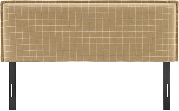 Modway Camille Full Size Checkered Linen Blend Plaid Headboard with Removable Slipcover – in Artichoke Windowpane Check - Padded Pillow Style Headboard with Adjustable Mounting for Full Beds