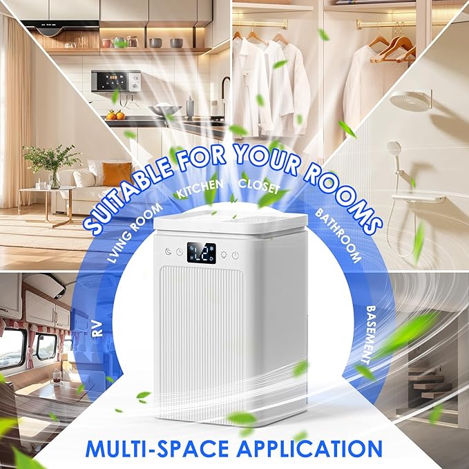 Dehumidifier for Home, 75 OZ Water Tank, Quiet Dehumidifiers for Home with Auto Shut Off, Auto Defrost, Timer, Sleep Mode, 7 Color Light Dehumidifier for Basement, Bedroom, Bathroom - White