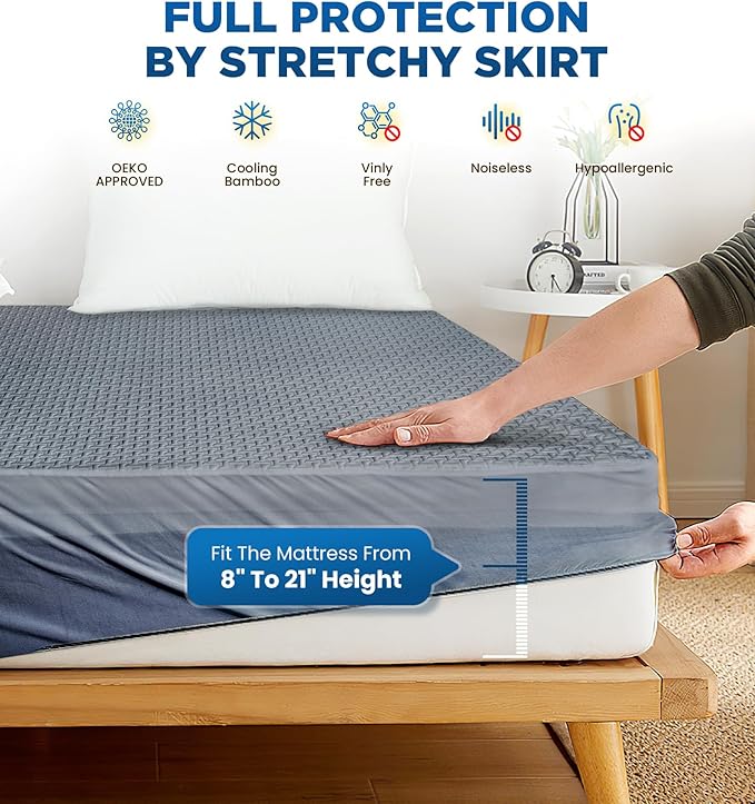 Premium 100% Waterproof Cal King Mattress Protector, Breathable Cooling 3D Air Fabric Mattress Cover, Hypoallergenic Noiseless Bed Cover Vinyl Free, 8-21'' Deep Pocket (Gray)