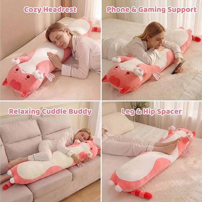 Mewaii Long Cat Plush 5 Sizes, 120% Extra Filling Giant Plushness Kids Body Pillow, Kawaii Cute Pink Cat Stuffed Animals Plushies, Big Long Body Pillow Cat Plush Gift for Girls 36”