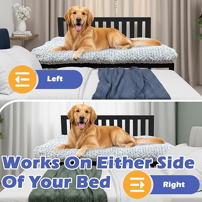 Heavy Duty Dog Bunk Bed, Adjustable Height Metal Dog Bed Frame with Wooden Side Panels & Washable Cushions, Elevated Raised Pet Bed for Large Dogs, 48.5''x 30.5''