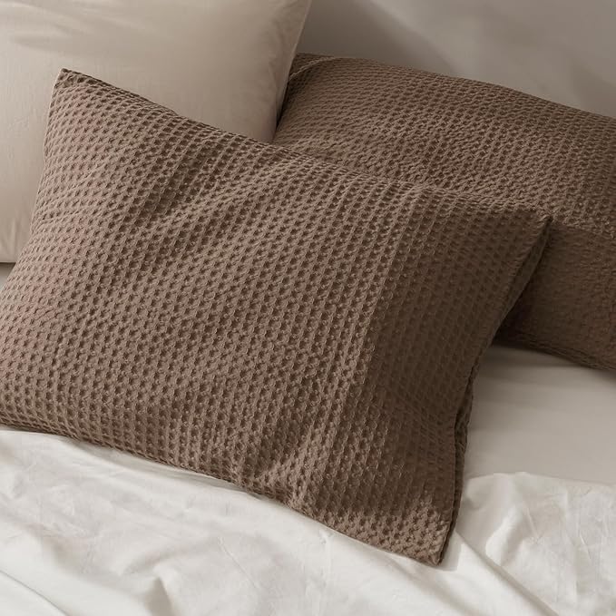 PHF Ultra Soft Waffle Weave Pillow Shams Standard Size, No Insert, 2 Pack 20" x 26" Pillowcases,Breathable & Skin-Friendly Pillow Cases, Stylish Decorative Bed Pillow Cases Covers, Mocha