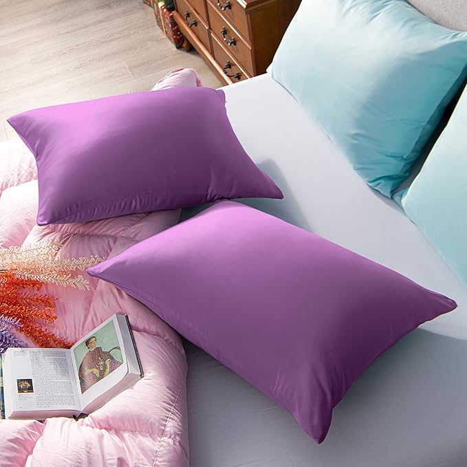 NTBAY Zippered Satin Pillow Cases for Hair and Skin, Luxury King Hidden Zipper Pillowcases Set of 2, 20x36 Inches, Purple