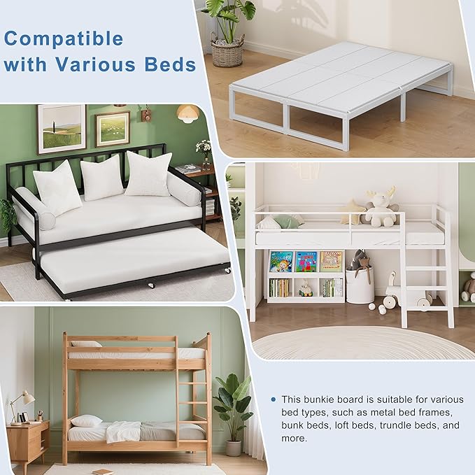 Lutown-Teen Bunkie Board Queen High-Density Polymer Bed Support Bunkie Board Queen Size Anti-Sag, Breathable, Moisture Resistant, Noise Minimizing, White