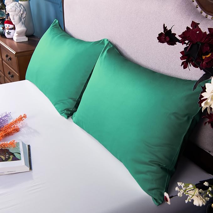 NTBAY Egyptian Cotton King Pillowcases - Set of 2, 500 Thread Count Cotton Pillowcases - Soft and Breathable Envelope Closure Pillow Cases - 20x36 Pillow Covers for Bed, Dark Green