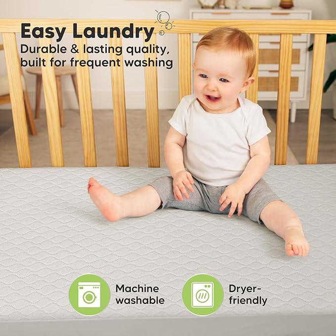 2-Pack Waterproof Crib Mattress Protector Cover Fitted - Quiet Baby Crib Mattress Pad Sheets, 52" x 28" Soft Quilted Cotton Baby Sheet, Machine Washable, Easy Fit, Durable (Sage/Mavy)