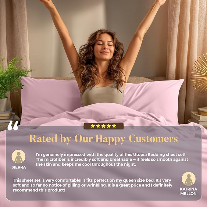 Utopia Bedding Twin Sheet Set – 3 Piece Bed Sheets for Twin Size Bed, Soft and Breathable Microfiber, Includes 1 Fitted Sheet, 1 Flat Sheet and 1 Pillowcase – Oeko Tex (Crystal Pink)