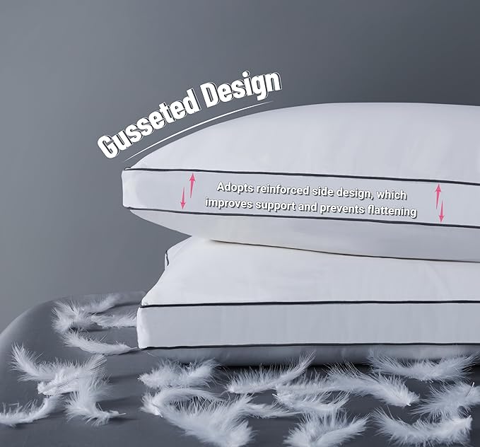 ELNIDO QUEEN Goose Feather Down Fiber Pillows Queen Size Set of 2，Luxury Hotel Collection Bed Pillows for Sleeping， Down Surrounded Pillows 2 Pack, Soft ＆ Fluffy for Side, Back Sleepers 20x30 in