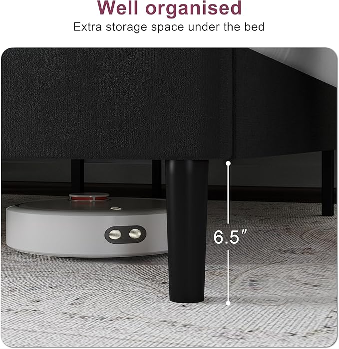 Full Size Bed Frame with Headboard, Velvet Upholstered Platform Bed Frame, Sturdy Slatted Support for Springless Mattresses, Silent Operation, Easy to Assemble, Black