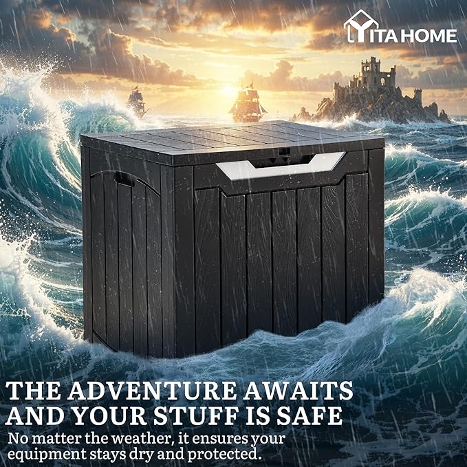 YITAHOME 31 Gallon Deck Boxes Set of 2, Lockable Outdoor Storage Bins for Patio Cushions, Garden Tools, Weather-Resistant Resin Storage Solution, Black