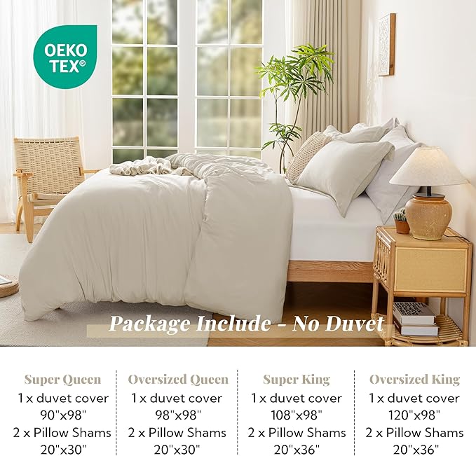 MILDLY Super Soft Duvet Cover - 100% Washed Microfiber Beige Comforter Cover Set 3 Pieces with Zipper Closure & Corner Ties (No Comforter) (No Comforter)